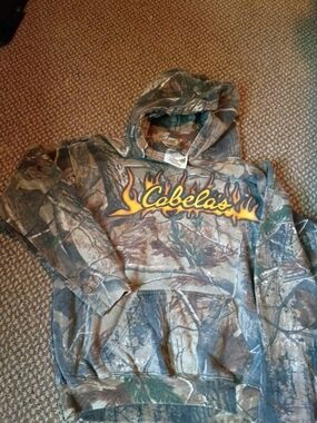 Cabela's Kids Camo Pullover Hoodie with Yellow Flame Logo
